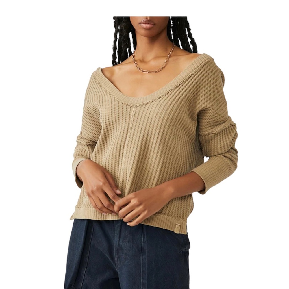 Free People New Magic Thermal Top 100% cotton Golden Olive